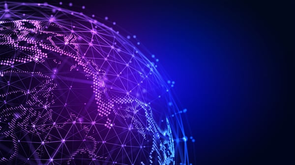 world with data links (purple and blue)