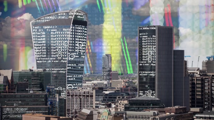 City image imposed with code