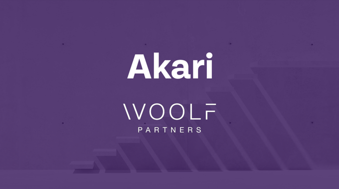 Purple background with Akari and Woolf Partner logos